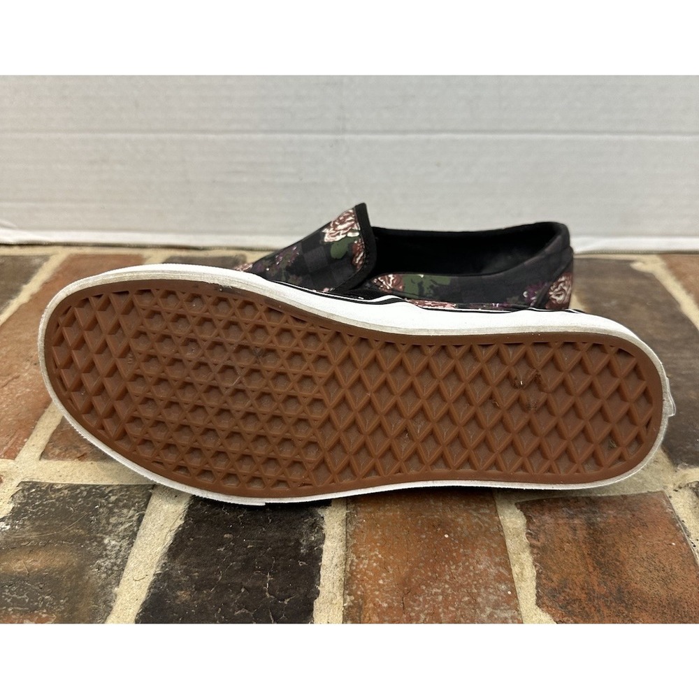 Vans Classic Black Pink Slip-On Casual Shoes Floral Checkerboard Women's 8.5 - Picture 5 of 6